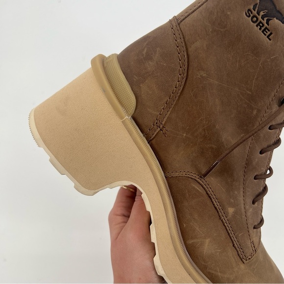 Sorel Hi-Line Lace Up Block Heel Platform Brown Leather Boots Umber Ceramic 9.5 - Picture 2 of 11